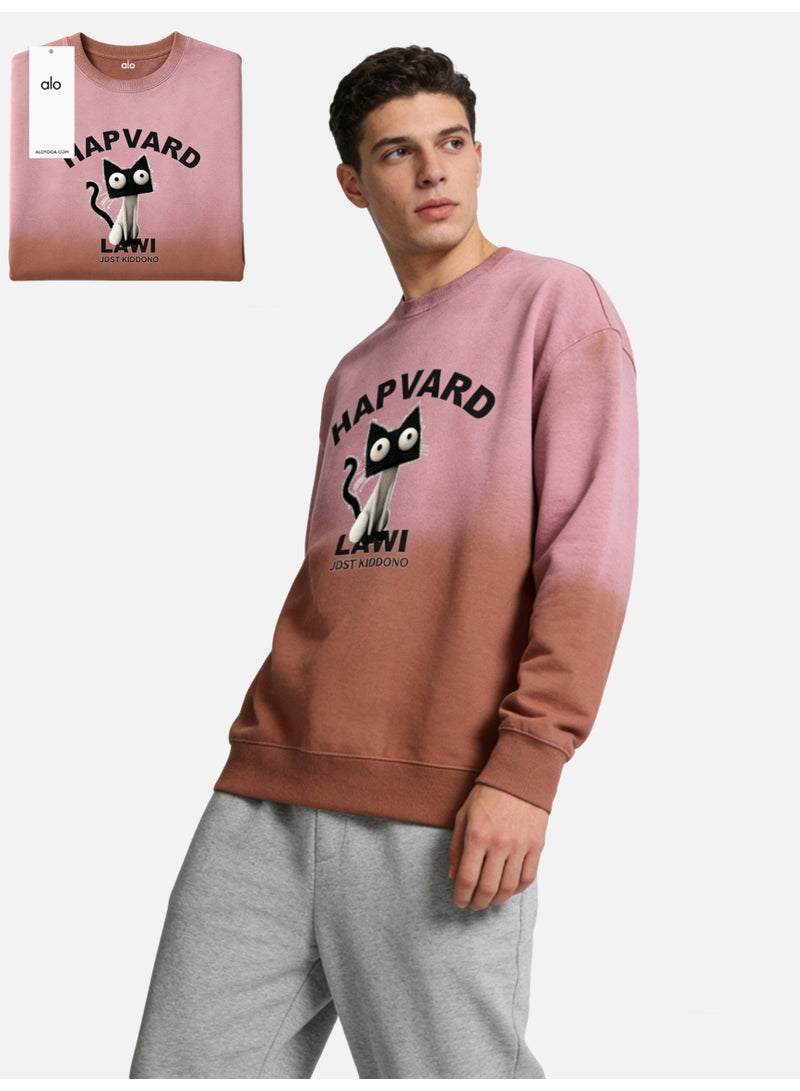 Alo Yoga ALO Hapvard Cat Graphic Ombre Sweatshirt – Pink to Brown Gradient Oversized Crewneck Pullover - Image 4